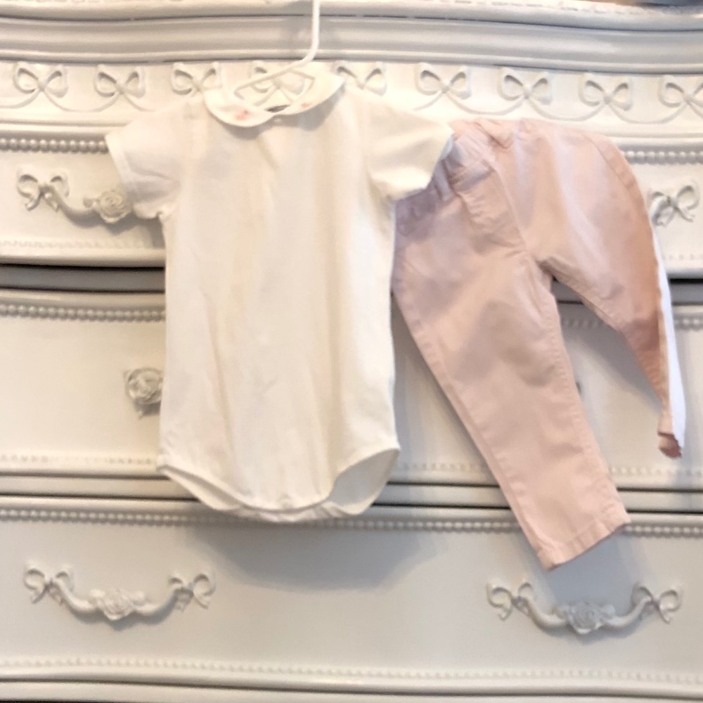 IL GUFO & Le Nouveau Ne light pink pants & white bodysuit 6-12 months